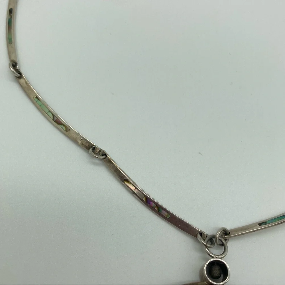Vintage Abalone Shell and Sterling Silver 2 sided Pendant Necklace - Picture 10 of 11